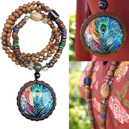 Bohemian Beaded Necklace for Women Long Boho Pendant Wood Mala Beads Wooden Strand Tassel Stone Bohemian Necklaces for Women Jewelry - style: Ethnic Brown Set