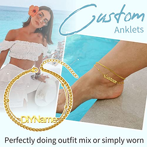 ChainsHouse Double Layer Anklet Bracelet for Women,Adjustable Chain Anklets Stackable Dainty Anklets,Stainless Steel/Gold Plated/Black Ankle Jewelry Gifts - color: B-Gold Plated-Wheat Chain