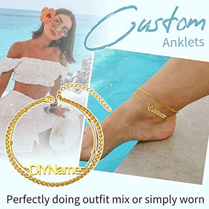 ChainsHouse Double Layer Anklet Bracelet for Women,Adjustable Chain Anklets Stackable Dainty Anklets,Stainless Steel/Gold Plated/Black Ankle Jewelry Gifts - color: B-Gold Plated-Wheat Chain