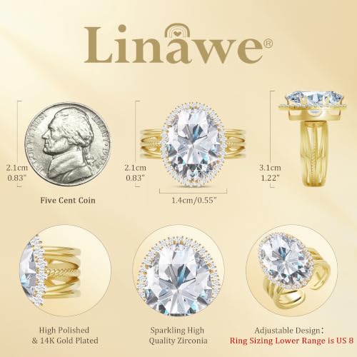Linawe Costume Jewelry Adjustable Cocktail Ring for Women | Copper, Rhinestone, Cubic Zirconia, Oval, Fake Diamond, Crystal, Stone, Birthstone, Gemstone, Big, Chunky, Statement - color: Yellow Clear