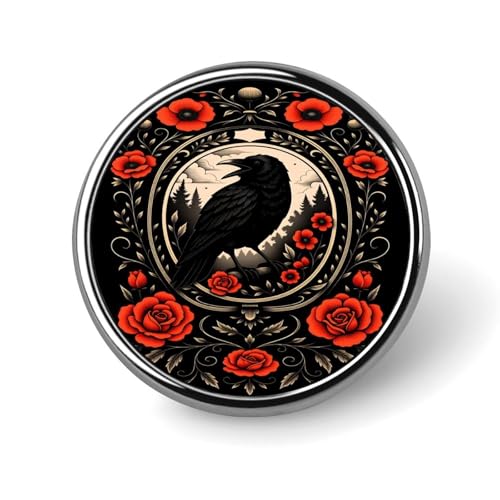 Gothic Raven Flowers Badge Pin Round Badge Metal Button Badges Brooch Lapel Pin for Men Women 1 Inch - color: style-2