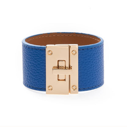 Rantanto Leather Wrap Bracelets For Women Gold Twist Lock Buckle Wrist Cuff | PU leather,Skin-friendly,Boho Stackable Wristband,Fashion Daily Jewelry,Trend Casual Party Bangle,Fit For Birthday, Holiday - color: Wide Royal Blue