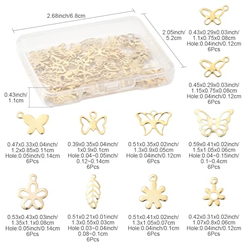 8-64Pcs Silver Goldern Color Heart Pendants Charms 10 Styles Heart Stainless Steel Metal Charms for Jewelry Making Crafting Necklaces Bracelets Earrings Keychains Birthday Gift - color: Golden 3 Shapes-60 pcs