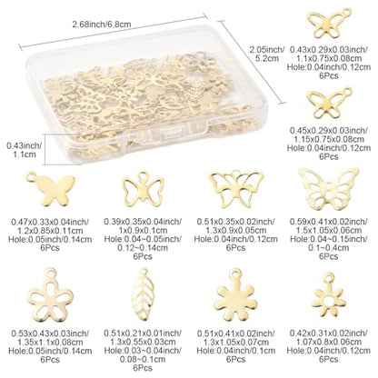 8-64Pcs Silver Goldern Color Heart Pendants Charms 10 Styles Heart Stainless Steel Metal Charms for Jewelry Making Crafting Necklaces Bracelets Earrings Keychains Birthday Gift - color: Golden 3 Shapes-60 pcs