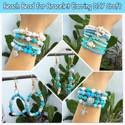 1960Pcs Ocean Beads for Bracelets Making Kit, Blue and White Summer Beach Bead for Jewelry Making, Sea Turtle Seashell Starfish Shape Beads 8mm Round Seed Bead for DIY Craft Bracelets Earring - color: Blue+white