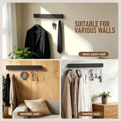 4Pack Necklace Wall Holder Wooden Mount Bulk with 56 Hooks Black | Space-saving jewelry storage rack, holds necklaces, earrings, rings and bracelets, decorative hanging display for bedroom