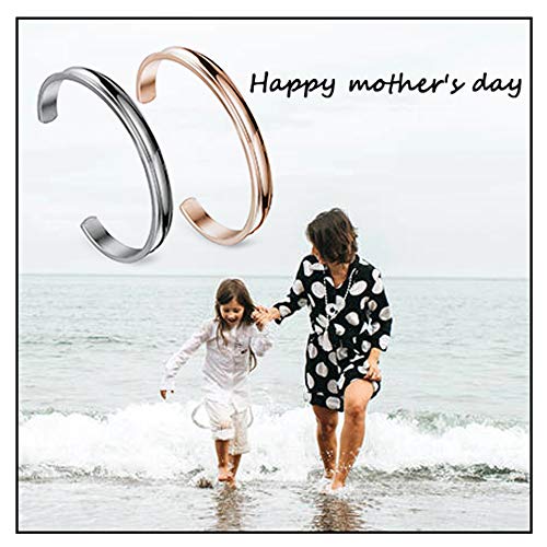Zuo Bao Stainless Steel Bracelet Grooved Cuff Bangle for Women - color: Silver+Rose Gold