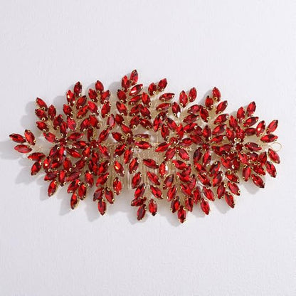 Bridal Rhinestone Hair Comb Large Rhienstone Wedding Headpiece Handmade Crystal Hair Comb for Bride Wedding Hair Accessories for Women (red) - color: red