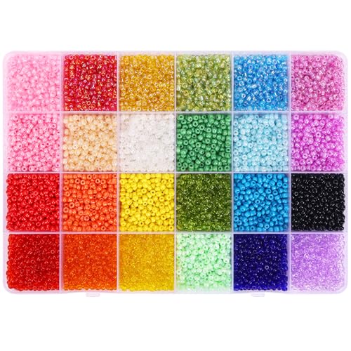 Quefe 24 Colors 10800pcs 3mm Glass Seed Beads Kit | 8/0 Craft Glass Beads, Friendship Bracelet Kits, 3mm Seed Beads, Bracelets Making Jewelry Necklaces DIY Craft Supplies