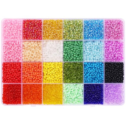 Quefe 24 Colors 10800pcs 3mm Glass Seed Beads Kit | 8/0 Craft Glass Beads, Friendship Bracelet Kits, 3mm Seed Beads, Bracelets Making Jewelry Necklaces DIY Craft Supplies