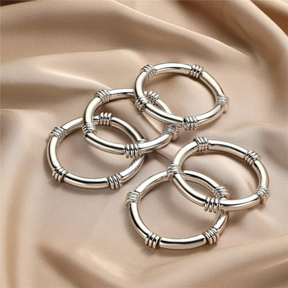 YBMYCM 5PCS Gold Chunky Bangles Bracelets for Women | 14k Gold Plated Stackable Layered Curved Bamboo Tube Stretch Bracelets Bangle Gift Jewelry - color: 5pcs Silver-8mm