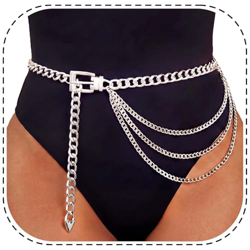 Silver Chain Belts Fashion Waist Chians for Women | Chunky Punk Layered Waist Body Chain Jewelry - color: Silver