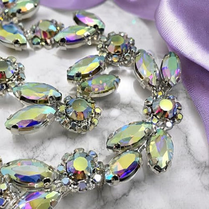 3FT Heavy Duty Crystal Rhinestone Trim Chain with Yarn Scissors, Sew-On Bling Appliqué for Wedding Bridal Dress, DIY Jewelry & Clothing Accessories (Iridescent) - color: iridescent