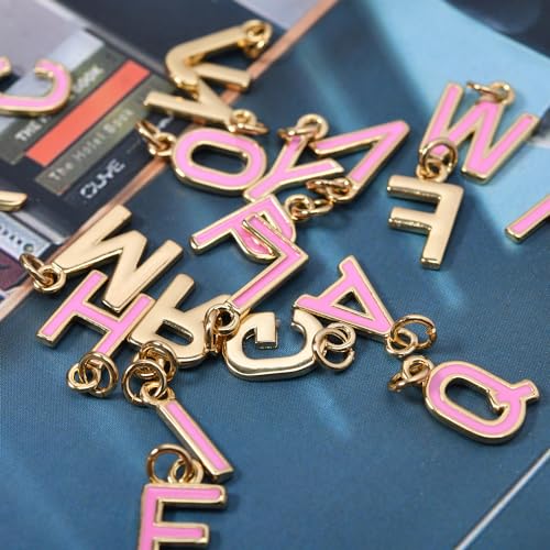 18K Gold Filled A-Z Alphabet Letters Charms,26Pcs Initial A-Z Alphabet Charms,Bracelet Necklace Earrings Charms for DIY Jewelry Making - color: Pink