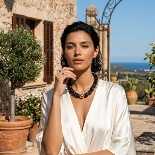 Mchic Colorful Beaded Choker Necklace for Women: Boho Large Square Acrylic Beaded Necklace Stainless Steel Adjustable Surfer Beach Strand Necklaces Summer Handmade Jewelry Gift for Women - color: Black
