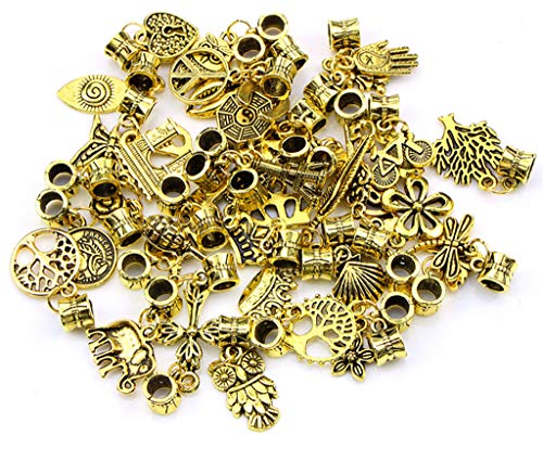Alloy Dangle Spacer Beads Bails Connector with Multistyle Pendant Charm Dangler for DIY Bracelet Necklace Jewelry Making Accessaries(40pcs) (Golden) - color: Golden