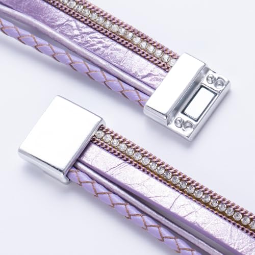 Chunky Boho Leather Wrap Bracelets Cowgirl Beaded Circle Western Jewelry | Stackable Infinity Layered Bohemian Magnetic Clasp Cuff Statement Fashion Colorful Country Hippie Outfits for Women Trendy - color: Purple