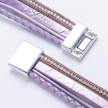 Chunky Boho Leather Wrap Bracelets Cowgirl Beaded Circle Western Jewelry | Stackable Infinity Layered Bohemian Magnetic Clasp Cuff Statement Fashion Colorful Country Hippie Outfits for Women Trendy - color: Purple
