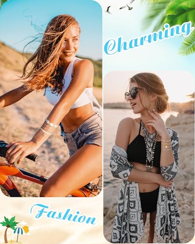 Hicarer 21 PC Surfer Wave Friendship Bracelet Set Waterproof Adjustable Boho Beach String Anklets Bulk, Summer Gift for Women - style: Beige Series