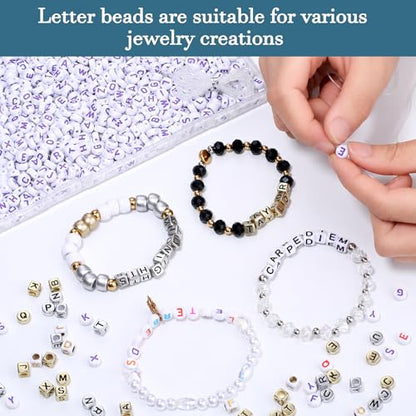1000Pcs Acrylic White Letter Beads Alphabet Colorful Letter Purple Round Beads for Friendship Bracelets and Gifts Souvenir Jewelry Making(4 * 7mm Round) - color: White Purple(Round)