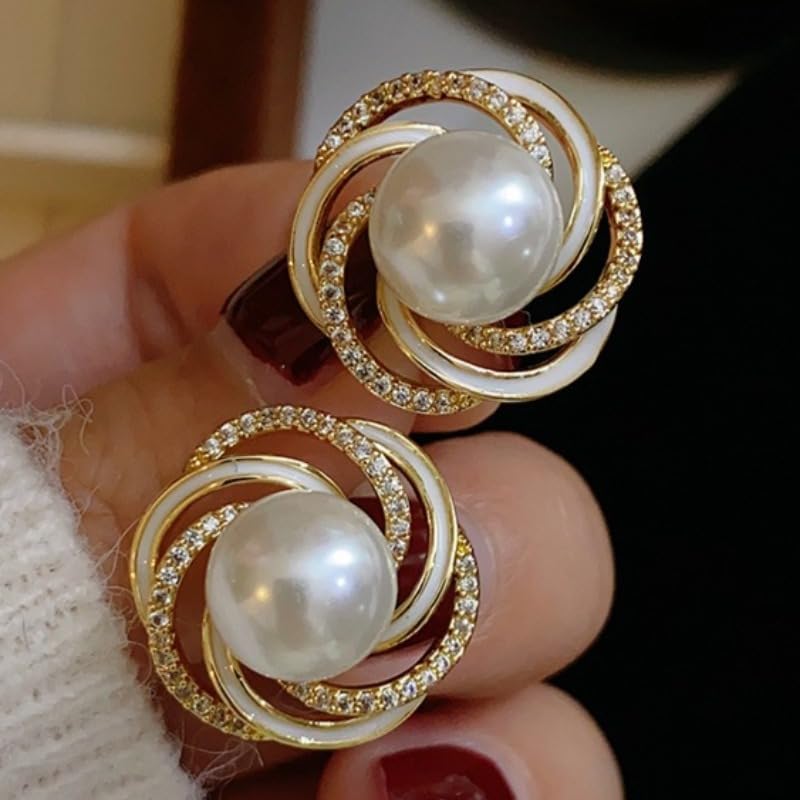 Elegant Imitation Pearl Flower Stud Earrings for Women Wedding Banquet Earrings Jewelry Gift - color: white
