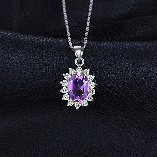JewelryPalace Princess Diana Kate Middleton Natural Amethyst Citrine Garnet Peridot Topaz Created Ruby Sapphire Simulated Emerald Pendant Necklace for Women, 925 Sterling Silver Gemstone Jewelry Set - color: J-Brass-Purple CZ
