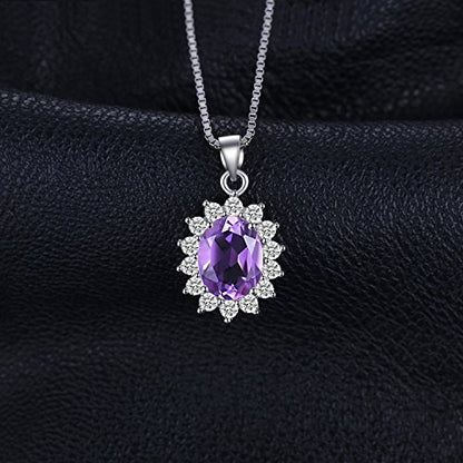 JewelryPalace Princess Diana Kate Middleton Natural Amethyst Citrine Garnet Peridot Topaz Created Ruby Sapphire Simulated Emerald Pendant Necklace for Women, 925 Sterling Silver Gemstone Jewelry Set - color: J-Brass-Purple CZ
