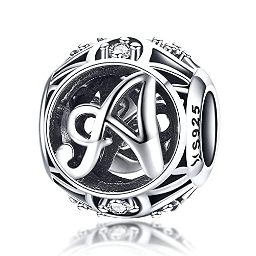 Letter Charms 925 Sterling Silver Initial A-Z Bead Charms | For Bracelets Necklaces, Hypoallergenic,Cubic Zirconia Alphabet Beads, Personalized Gifts for Women - color: A