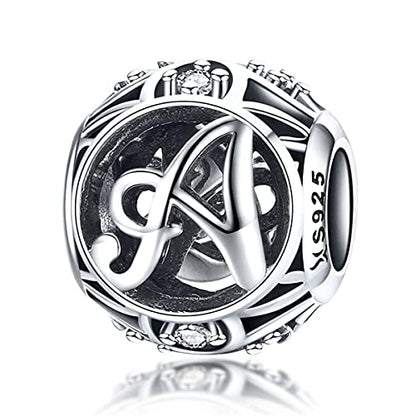 Letter Charms 925 Sterling Silver Initial A-Z Bead Charms | For Bracelets Necklaces, Hypoallergenic,Cubic Zirconia Alphabet Beads, Personalized Gifts for Women - color: A