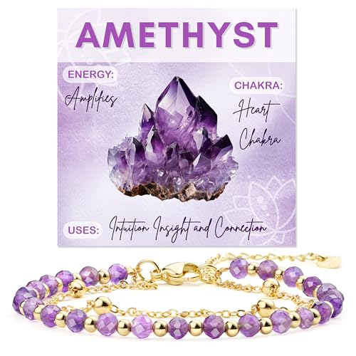 Farfume Crystal Beaded Bracelets for Women 4mm Natural Stone Jewelry Gifts | Natural Beads Gemstone,Handmade,Helper Tool,Yoga Protection,Hypoallergenic,Durability Wear - color: Amethyst-Clarity & Awareness
