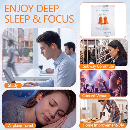 Relaxweex 500 Pairs Ear Plugs for Sleeping 33 db NRR Noise Canceling Ear Plugs Bulk Pre-Shaped Foam Disposable Earplugs for Shooting Range Travel Concert Construction Work, Individually Packaged