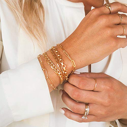 MEVECCO Dainty Chain Bracelets for Women, Layered and Charm Styles | 14K Gold Plated Brass, Select Cubic Zirconia Accents, Single and Multi-Row Structures for Refined Everyday Wristwear - style: Paperclip Chain Oval