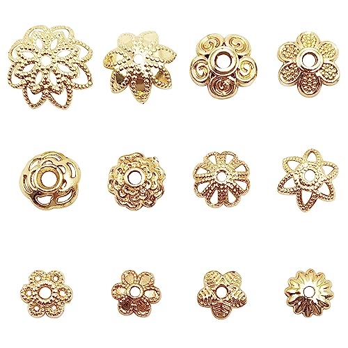 INSPIRELLE 120pcs Bead Caps Gold Plated Filigree Flower Cup Shape Bead | Long-Lasting for Jewelry Bracelet Necklace Making - color: 120x Bead Caps