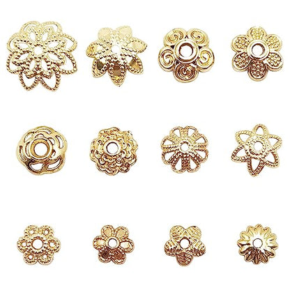 INSPIRELLE 120pcs Bead Caps Gold Plated Filigree Flower Cup Shape Bead | Long-Lasting for Jewelry Bracelet Necklace Making - color: 120x Bead Caps