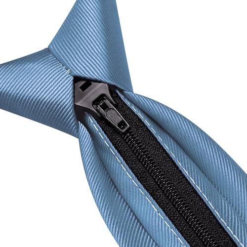 GUSLESON 3.15"（8cm） Mens Pre-tied Adjustable Zipper Tie Solid Necktie for Business and Wedding - color: Dusty Blue