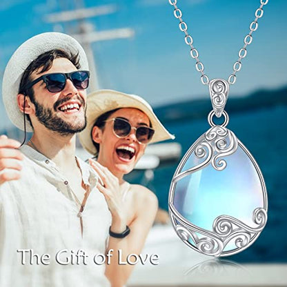 YAFEINI 925 Sterling Silver Moonstone Necklace Filigree Teardrop Pendant Necklace Jewelry for Women Girls - color: A-filigree moonstone necklace