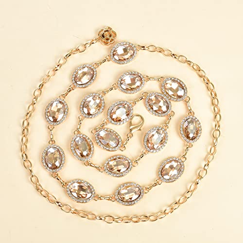 ILuvatar Green Glass Diamond Chain Belt - Metal Women's Western Style Dress Belt - color: F008-cp