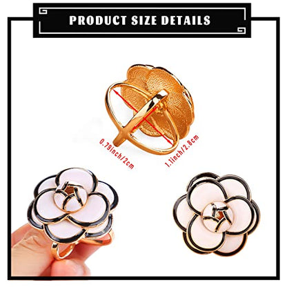 3pcs Fashion Scarf Ring Clip 3 Rings Silk Scarves Clip For Women Shawl Clip Buckle Gold Smooth Scarf Brooches Buckle - color: Camellia Flower