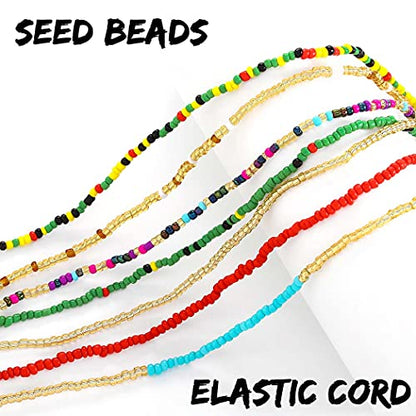 African Waist Beads Chain Layered Belly Body Chain Beach 7Pack Waist Jewelry Body Accessories for Women - size: 43.3inch/110cm