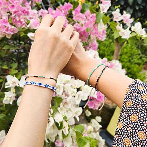KELITCH Women Friendship Bracelet Seed Beads Miyuki Thin Strand Bracelets Adjustable Boho Jewelry - color: Green 62N