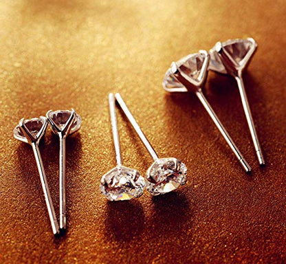 925 Sterling Silver Earrings, Cubic Zirconia Stud Earrings, Diamond Stud Earrings for Women - color: *925 Sterling Silver - 4mm, 5mm, 6mm