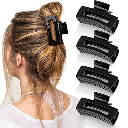 Canitor 4Pcs 3.1 inch Black Hair Clips Claw Clips for Thin and Medium Hair - Acrylic Rectangular French Design Jaw Clips - color: black