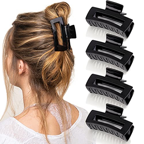 Canitor 4Pcs 3.1 inch Black Hair Clips Claw Clips for Thin and Medium Hair - Acrylic Rectangular French Design Jaw Clips - color: black