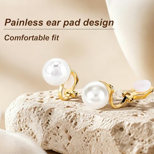 Mikovivi 10 Pairs Gold-Tone Clip On Earrings for Women, Non Pierced No Piercing Ear Clips with Knot CZ & Pearl Twist Design Chunky Hoop Studs Clip Earrings for Women Daily Work or Party Jewelry Gift