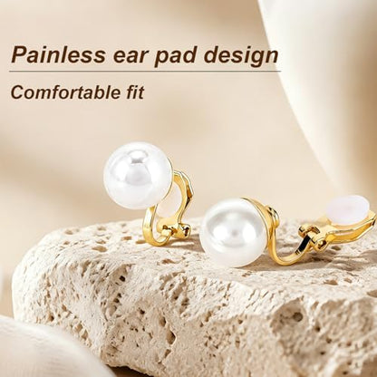 Mikovivi 10 Pairs Gold-Tone Clip On Earrings for Women, Non Pierced No Piercing Ear Clips with Knot CZ & Pearl Twist Design Chunky Hoop Studs Clip Earrings for Women Daily Work or Party Jewelry Gift