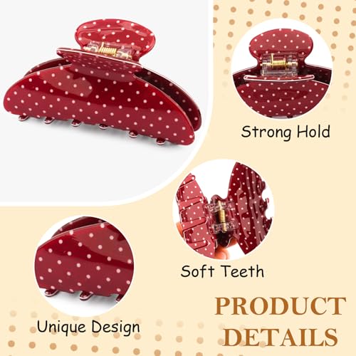 4Pcs Polka Dot Hair Claw Clips for Women, Cute Medium Trendy Claw Clips for Women Thick Thin Polka Dot Hair Accessories, Daily Wear, Gift - color: Black, Red, White, Brown