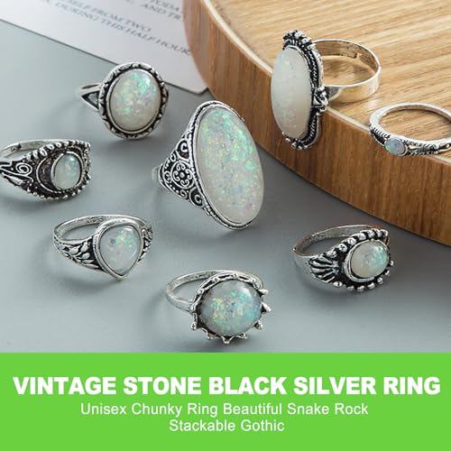 42 Pcs Vintage Gothic Ring Set for Men and Women Adjustable Punk Stackable Knuckle Rings with Skull Snake Heart Star Flower Design for Midi Fingers
