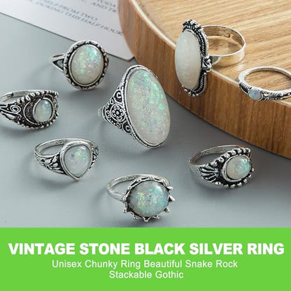 42 Pcs Vintage Gothic Ring Set for Men and Women Adjustable Punk Stackable Knuckle Rings with Skull Snake Heart Star Flower Design for Midi Fingers
