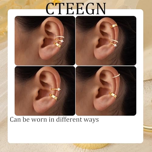 14K Gold/Silver Plated Ear Cuffs Non Piercing Set Clip On Dainty | Non Pierced Ear Cuff, Stackable Small Cartilage Hoop Huggie Set, Tarnish Resistant Hypoallergenic Trendy Jewelry Gift - style: gold style 5