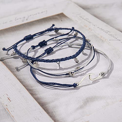 Waterproof String Anklets Cute Beaded Ankle Bracelets Beach Wave Anklet Stainless Steel Coin Boho Ankle Jewelry for Women - color: Navy Blue